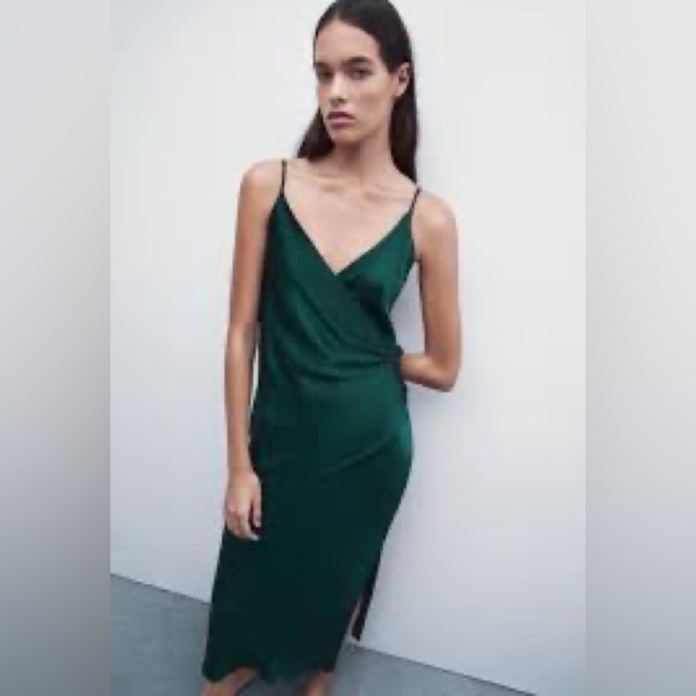 Zara Draped Lingerie Style Green Dress